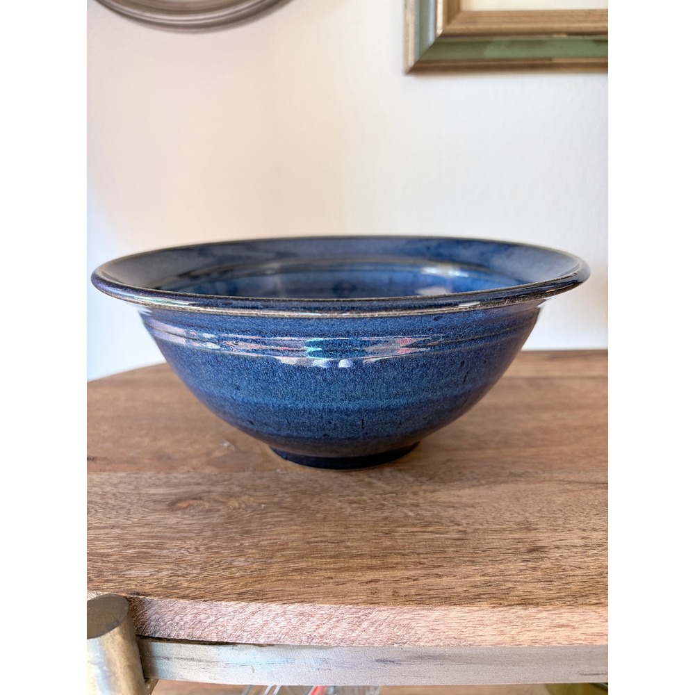Signed Bryant Studio Pottery Cobalt Blue Glazed Hand Thrown Serving Bowl 8.5"